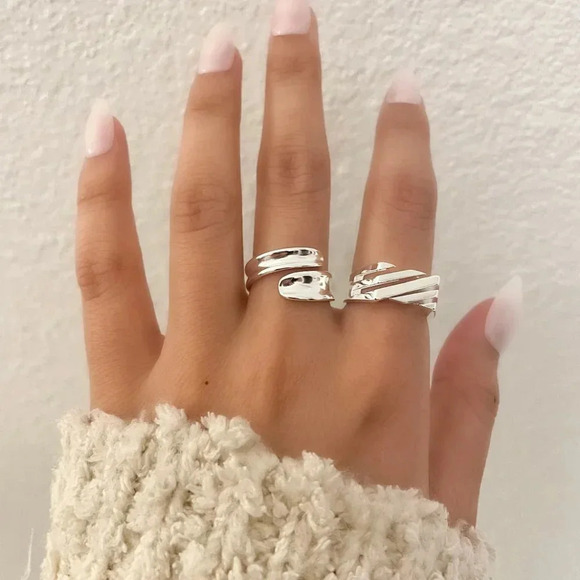 925 Sterling Silver Minimalist Ring Stackable Ring Band Geometric Ring - Picture 3 of 5